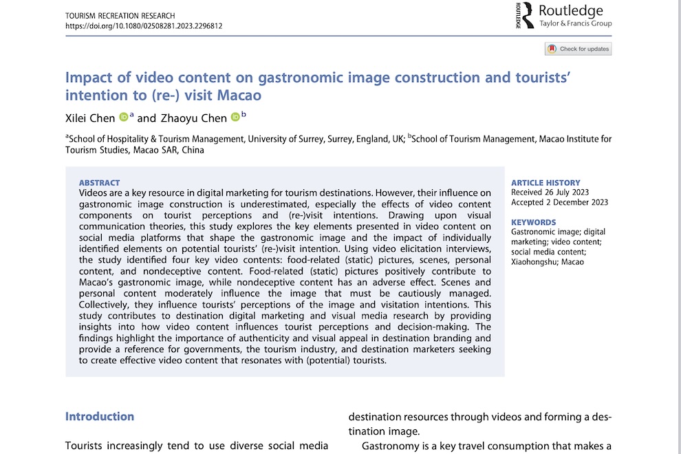 澳旅院旅遊企業管理畢業生陳希蕾的畢業論文獲“旅遊教育學生峰會”（TEd Summit）最佳論文獎項